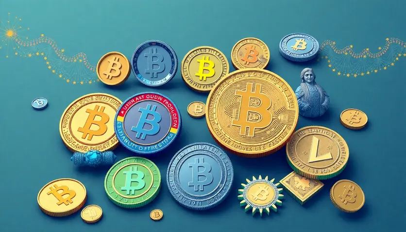 Image d'une représentation visuelle de différentes crypto-monnaies.