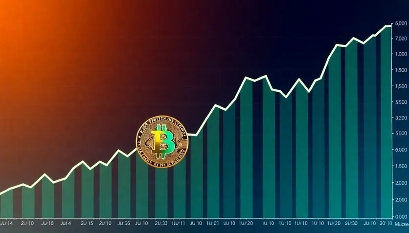 Bitcoin reaching new all-time highs with a chart showing its parabolic rise