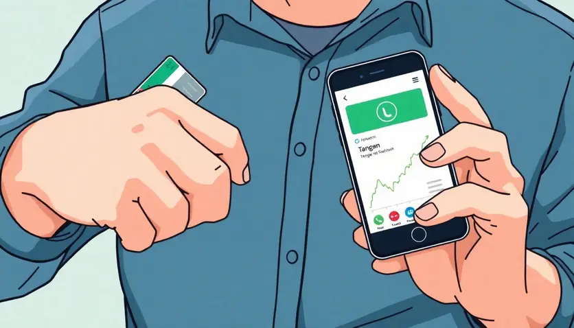 Illustration d'un utilisateur configurant un Tangem Wallet avec une bague et des cartes, montrant l'interaction avec un smartphone via NFC. Illustration d'un utilisateur configurant un Tangem Wallet avec une bague et des cartes, montrant l'interaction avec un smartphone via NFC.
