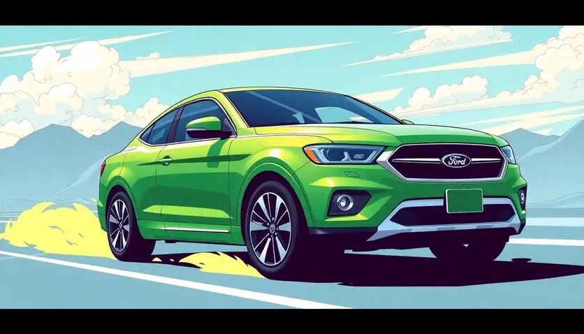 Illustration of Dogecoin's rise in market capitalization, surpassing Ford Motor Co, with a futuristic and optimistic theme.