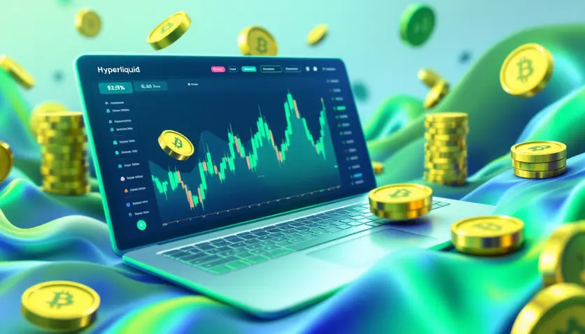 Hyperliquid, plateforme décentralisée de trading crypto, avec des graphiques de trading et des jetons numériques en arrière-plan. Hyperliquid, plateforme décentralisée de trading crypto, avec des graphiques de trading et des jetons numériques en arrière-plan.