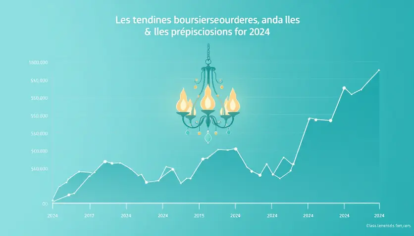 Un graphique en chandelier illustrant les tendances boursières actuelles et les prévisions pour 2024, avec des hausses et baisses marquées sur un fond clair. Un graphique en chandelier illustrant les tendances boursières actuelles et les prévisions pour 2024, avec des hausses et baisses marquées sur un fond clair.