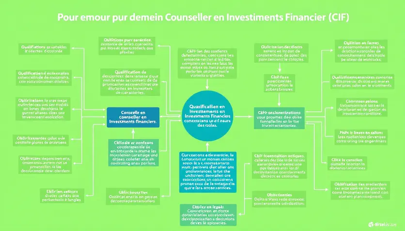 Une mindmap détaillant les étapes pour devenir Conseiller en Investissements Financiers (CIF), incluant les qualifications nécessaires, les démarches administratives et les obligations légales. Une mindmap détaillant les étapes pour devenir Conseiller en Investissements Financiers (CIF), incluant les qualifications nécessaires, les démarches administratives et les obligations légales.