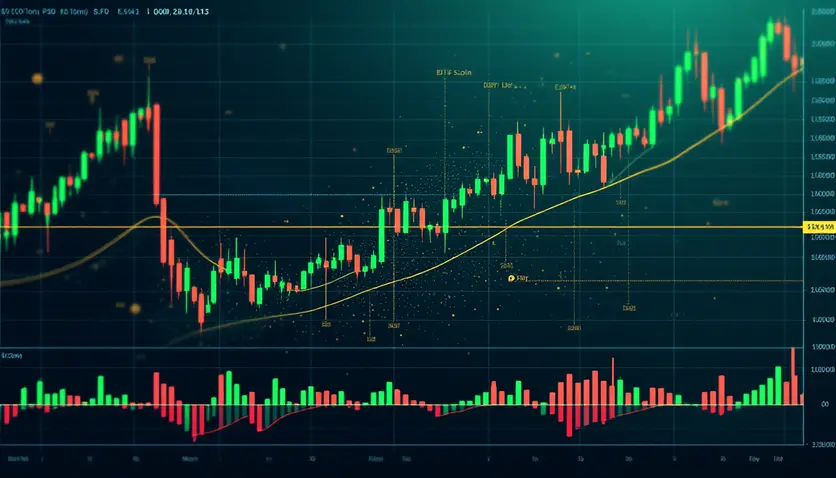 Bitcoin et altcoins en consolidation sur un graphique de trading avec des indicateurs techniques